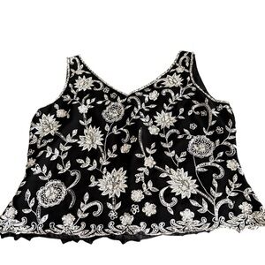 JKara Women’s Beaded Formal Tank Top Fully Lined Black & White Size XL